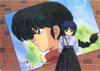 A big poster board picture of Ranma, with Akane up front looking sad.