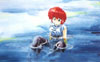 Ranma chan in water, looking back at Akane with an embarrassed look.