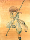 Ranma kun with a Bo-Stick, posing in a mean looking battle stance.